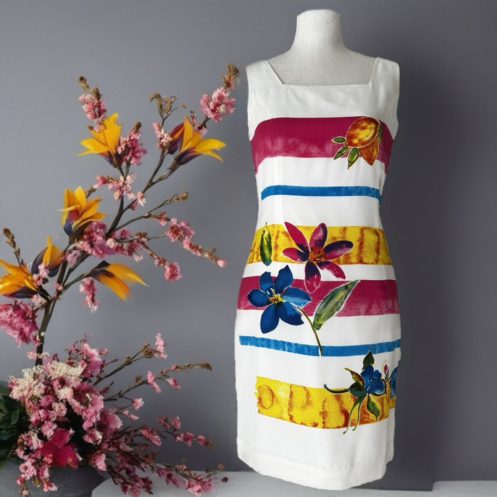 Bloomingdale's Red and Yellow Sheath Midi Dress
